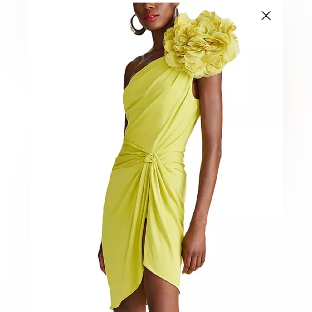 Halston chartreuse jersey dress with floral accent, last call - new, XS